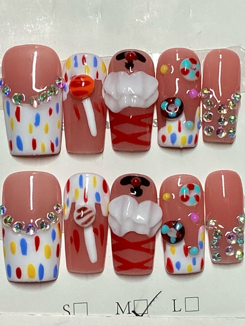 Adorable Sweet Treats Ice Cream Sundae Handmade Square Press On Nails S M L